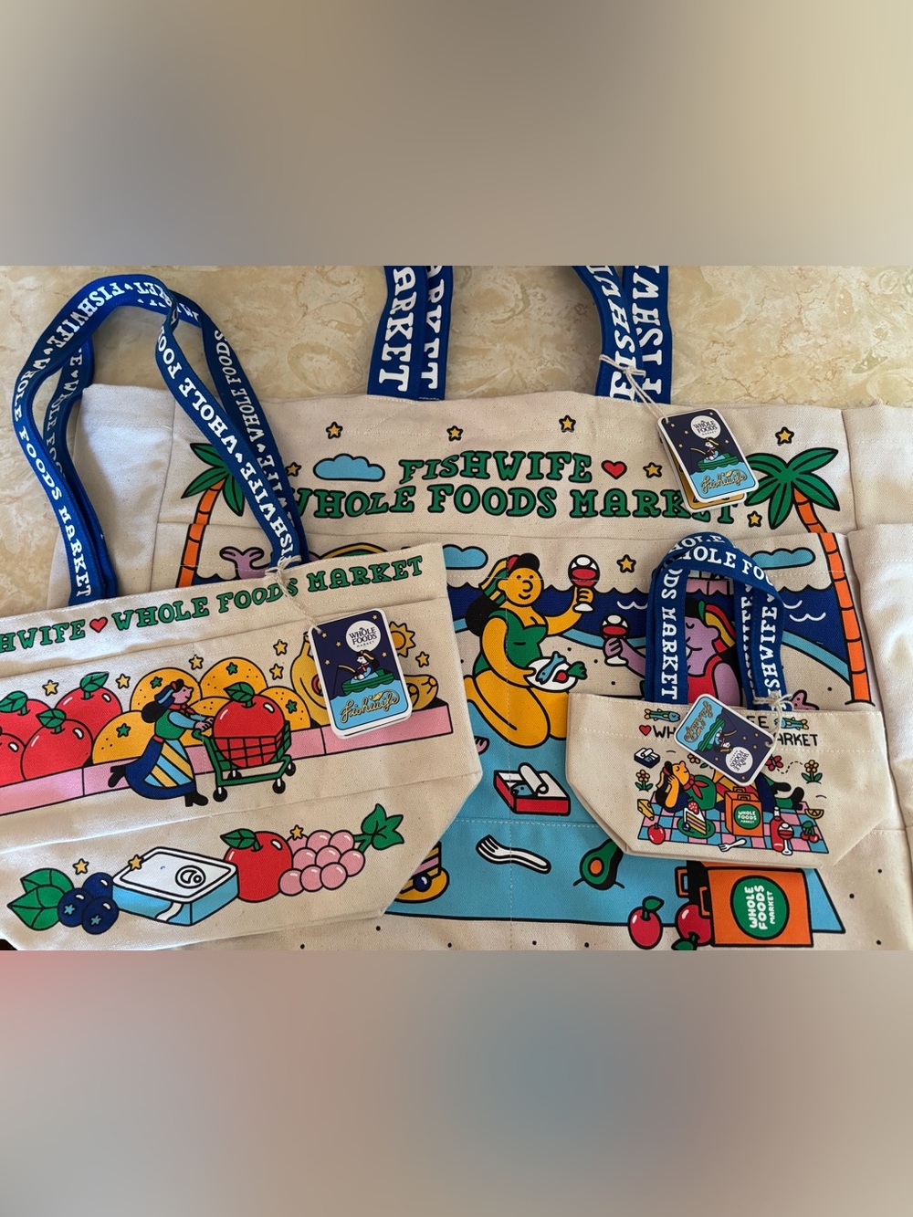 NWT Fishwife x Whole Foods Totes Set of 3